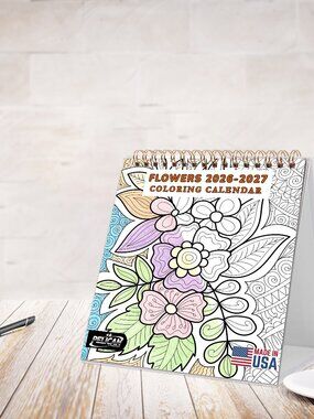2026-2027 18 Months Standing Flip Desk Coloring Calendar Desktop (Flowers)